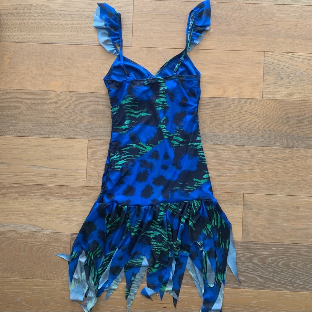Blue cheetah print distressed hem dress